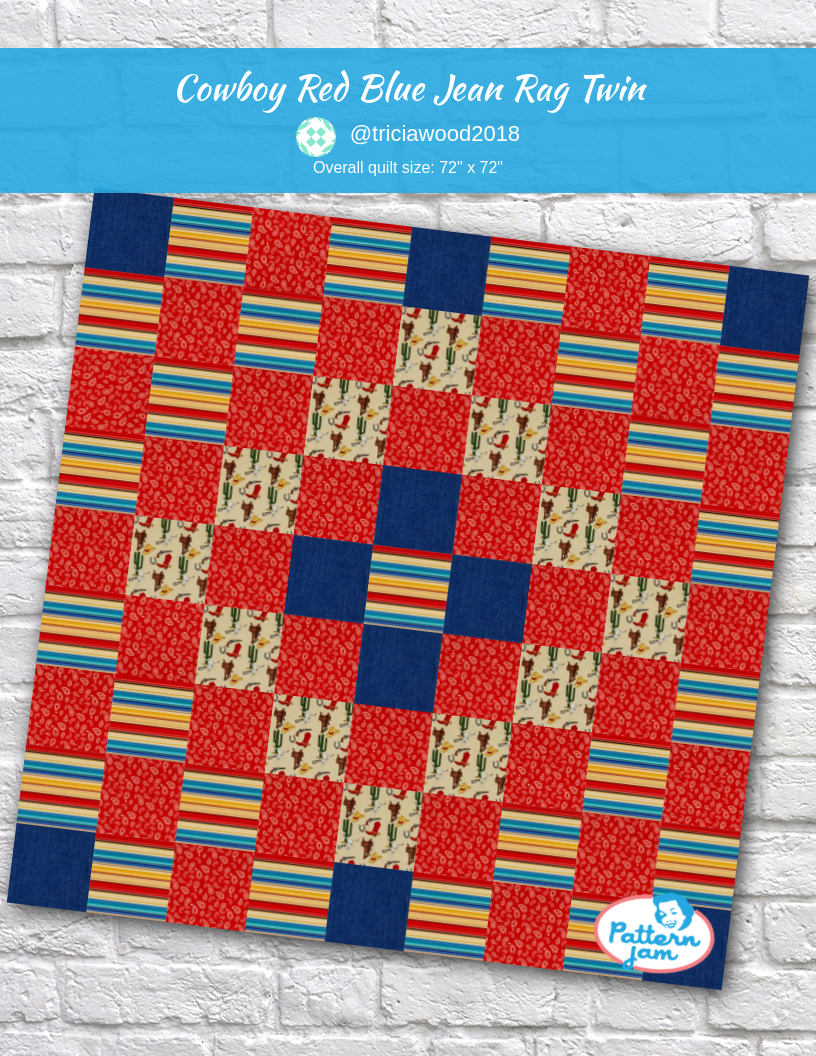 Cowboy Red Blue Jean Rag Twin - custom quilt designed by &#64;triciawood2018 using PatternJam quilt design software