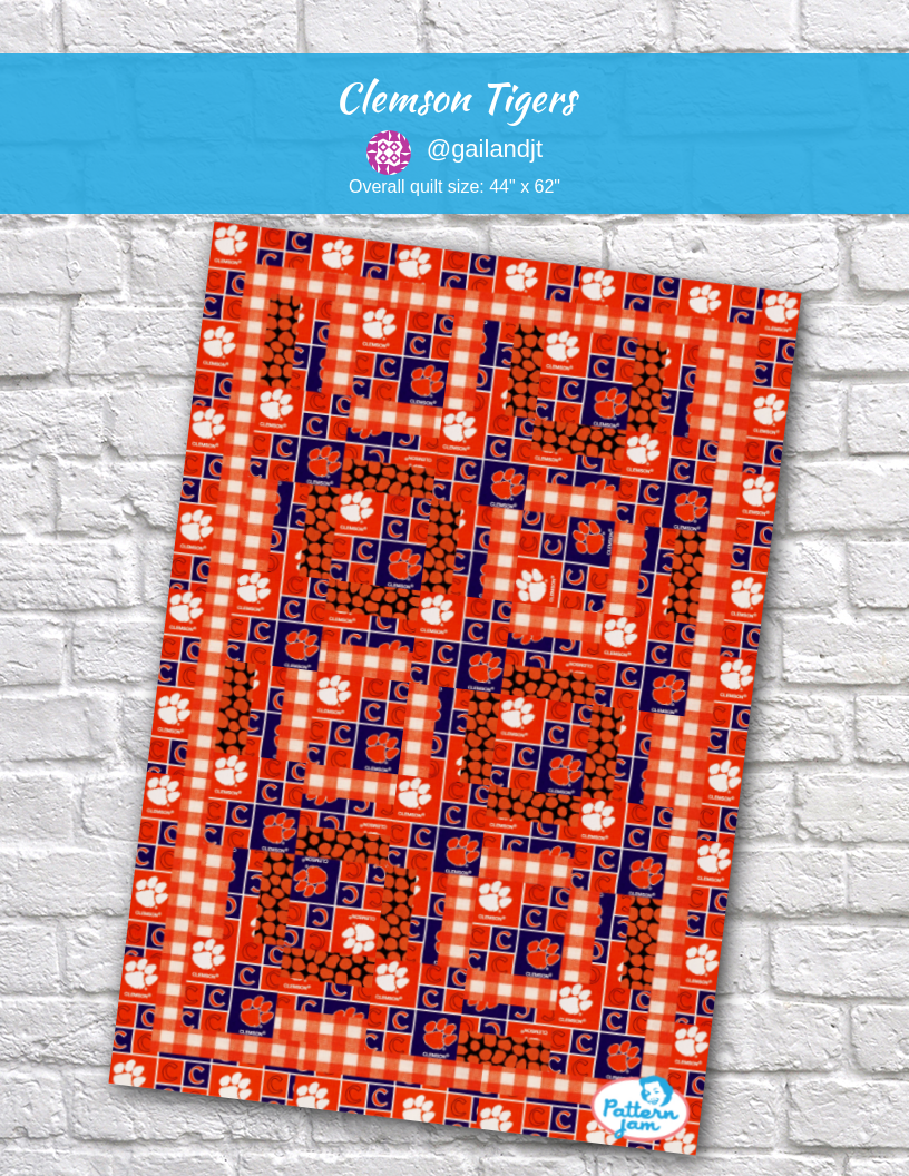 Clemson Tigers - custom quilt designed by &#64;gailandjt using PatternJam quilt design software