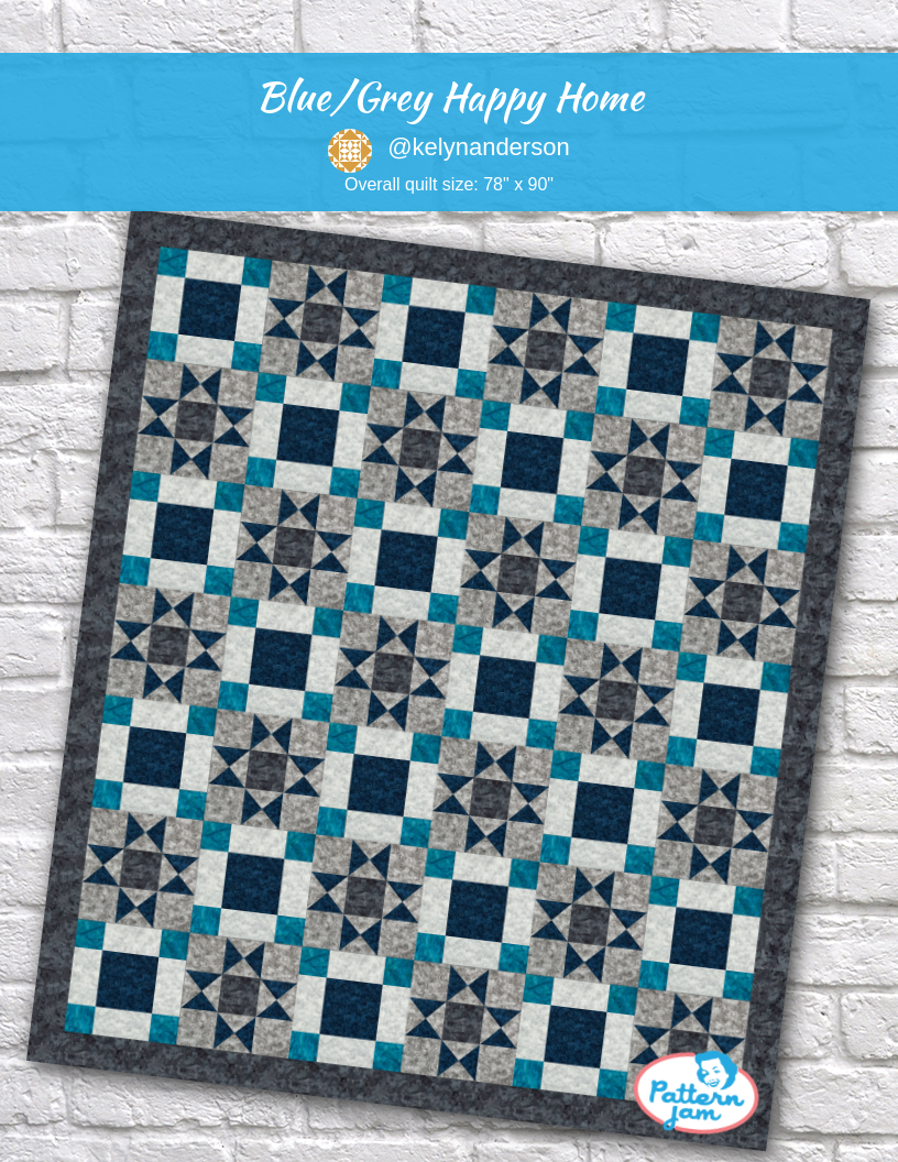 Blue/Grey Happy Home - custom quilt designed by &#64;kelynanderson using PatternJam quilt design software