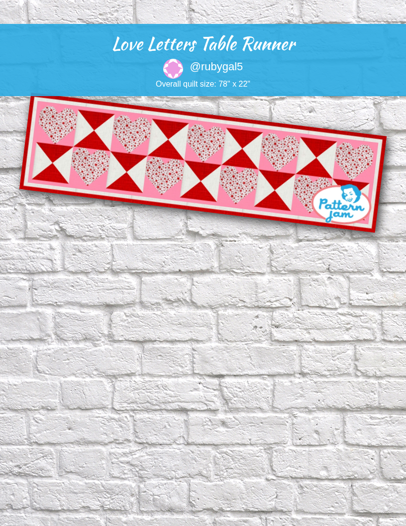 Love Letters Table Runner - custom quilt designed by @rubygal5 using PatternJam quilt design software