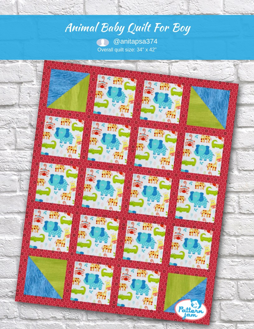 Animal Baby Quilt for boy - custom quilt designed by &#64;anitapsa374 using PatternJam quilt design software
