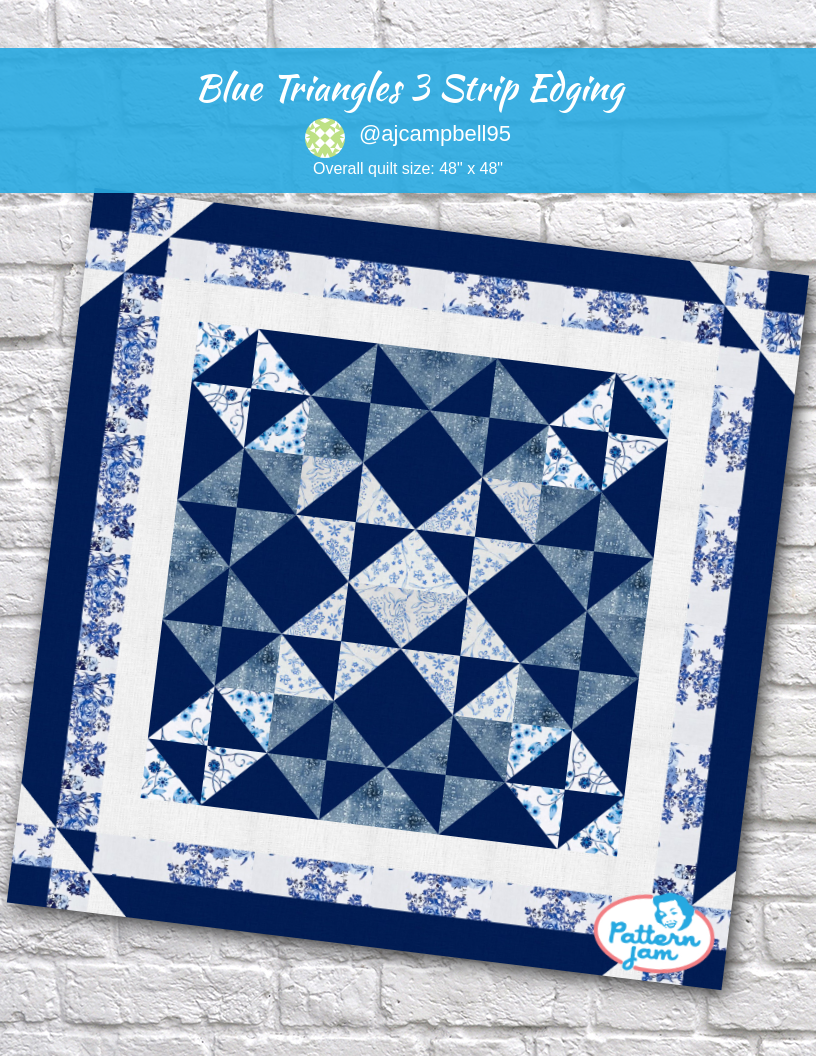 blue triangles 3 strip edging - custom quilt designed by &#64;ajcampbell95 using PatternJam quilt design software