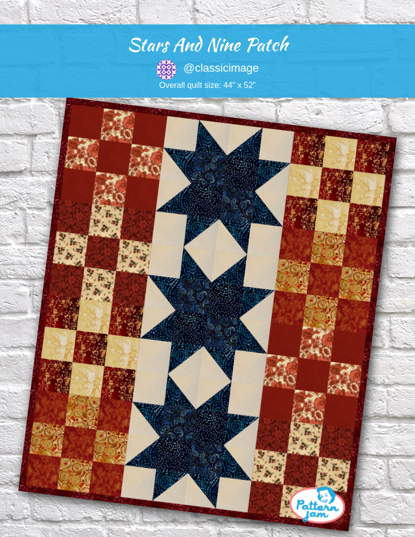 Stars and Nine Patch - custom quilt designed by &#64;classicimage using PatternJam quilt design software