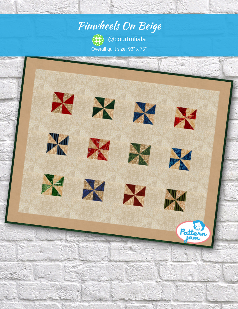 Pinwheels on beige - custom quilt designed by &#64;courtmfiala using PatternJam quilt design software