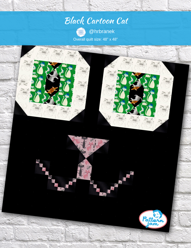 Black Cartoon Cat - custom quilt designed by &#64;hrbranek using PatternJam quilt design software