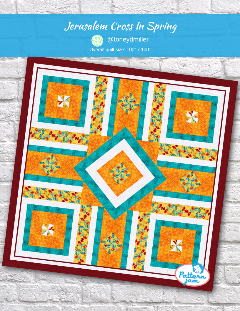 Jerusalem Cross in Spring - custom quilt designed by &#64;toneydmiller using PatternJam quilt design software