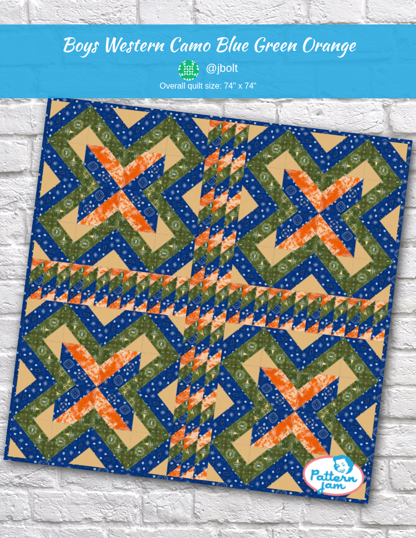 Boys Western Camo Blue Green Orange - custom quilt designed by @jbolt using PatternJam quilt design software
