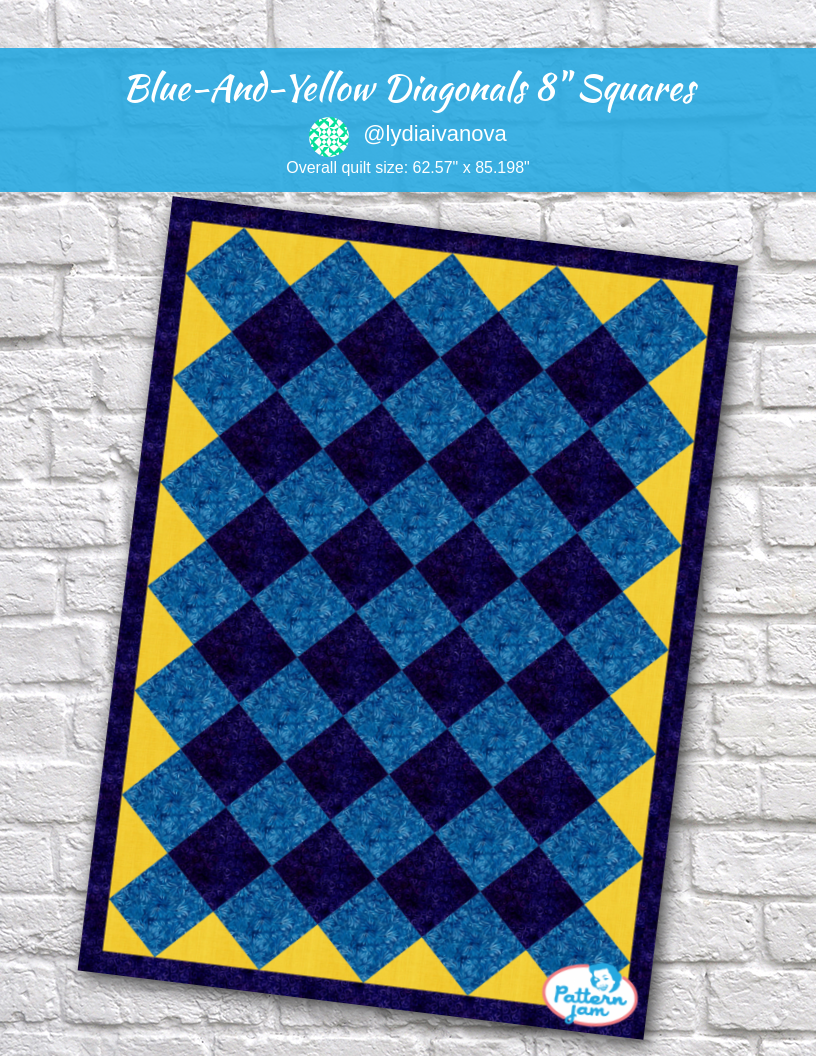 Blue-and-yellow diagonals 8" squares - custom quilt designed by &#64;lydiaivanova using PatternJam quilt design software