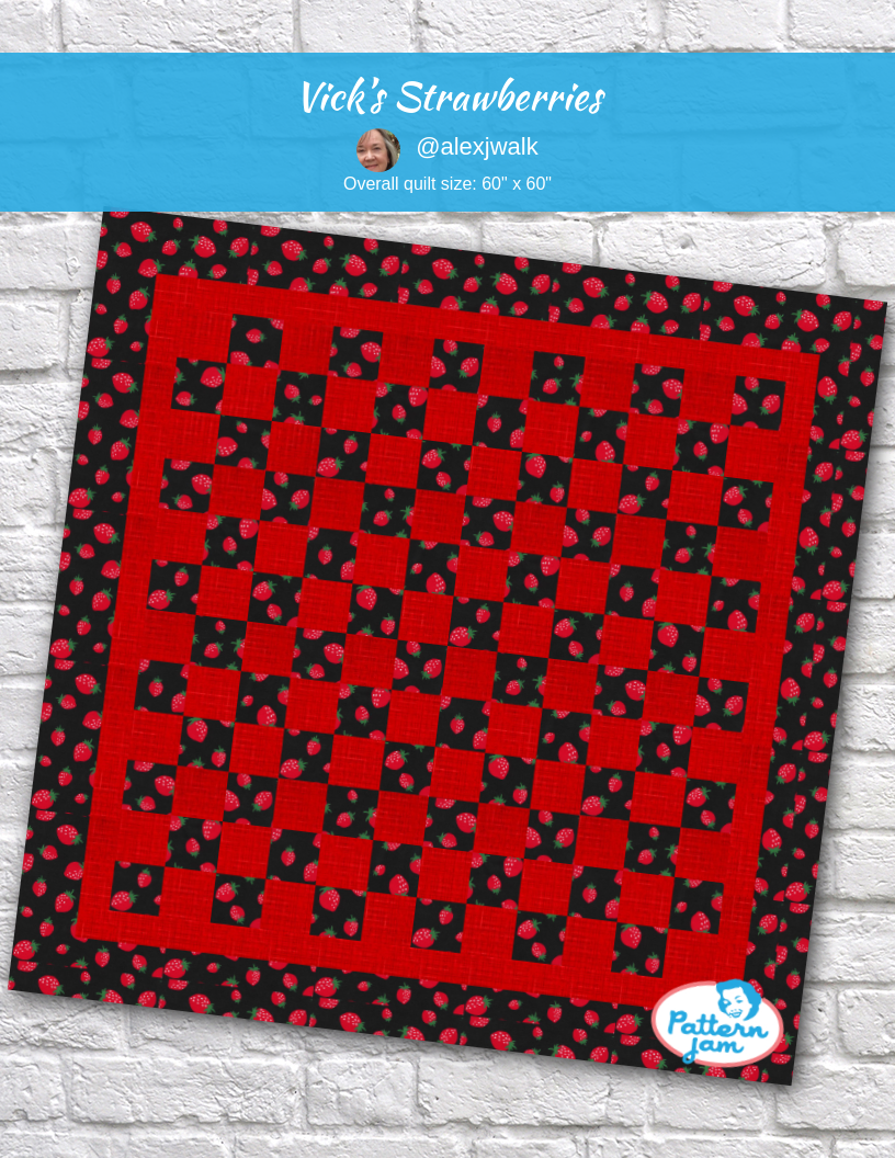 Vick’s strawberries - custom quilt designed by &#64;alexjwalk using PatternJam quilt design software