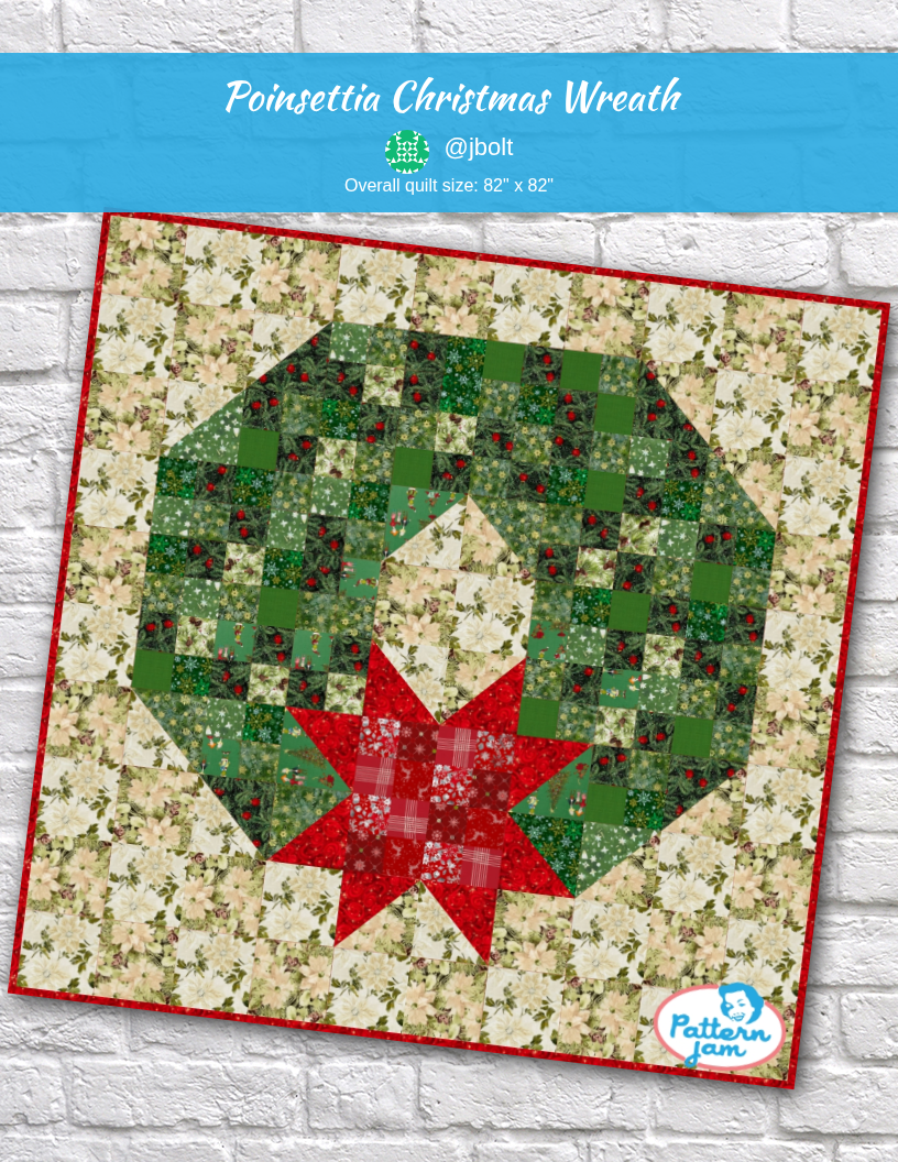 Poinsettia Christmas Wreath - custom quilt designed by @jbolt using PatternJam quilt design software