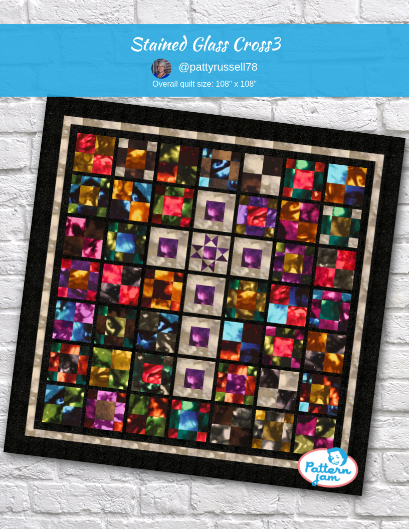 Stained Glass Cross3 - custom quilt designed by &#64;pattyrussell78 using PatternJam quilt design software
