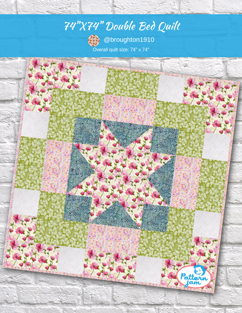 74"x74" double bed quilt - custom quilt designed by &#64;broughton1910 using PatternJam quilt design software