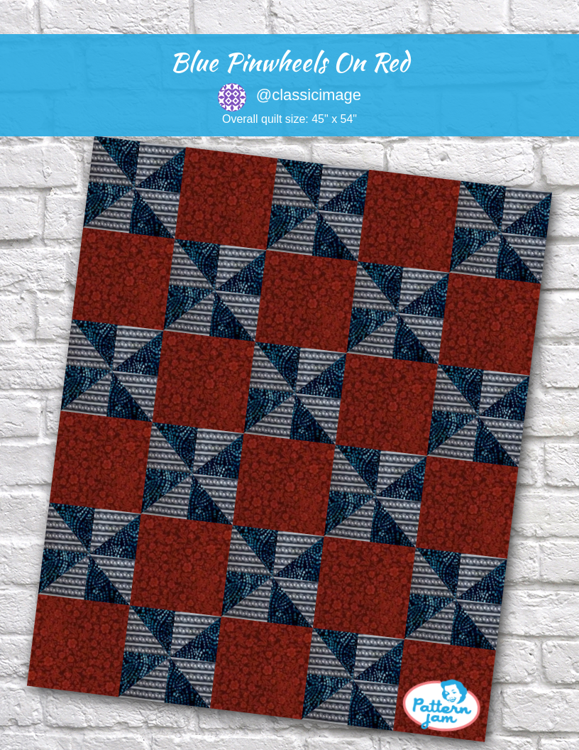 Blue Pinwheels on Red - custom quilt designed by &#64;classicimage using PatternJam quilt design software