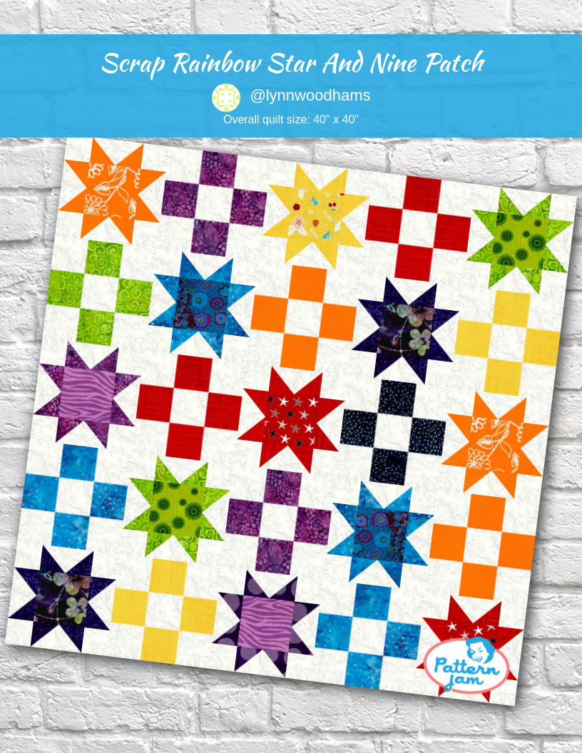 Scrap Rainbow Star and Nine Patch - custom quilt designed by &#64;lynnwoodhams using PatternJam quilt design software