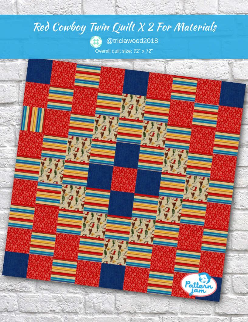 Red Cowboy Twin Quilt x 2 for Materials - custom quilt designed by &#64;triciawood2018 using PatternJam quilt design software