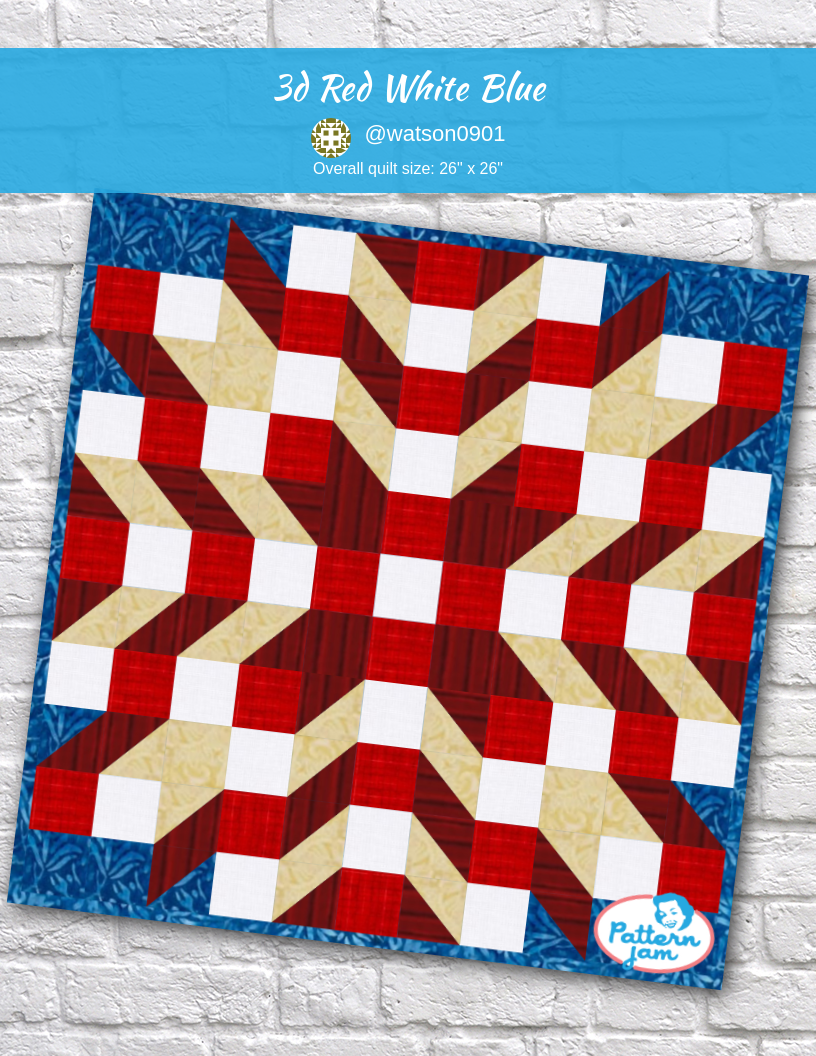 3d red white blue - custom quilt designed by &#64;watson0901 using PatternJam quilt design software