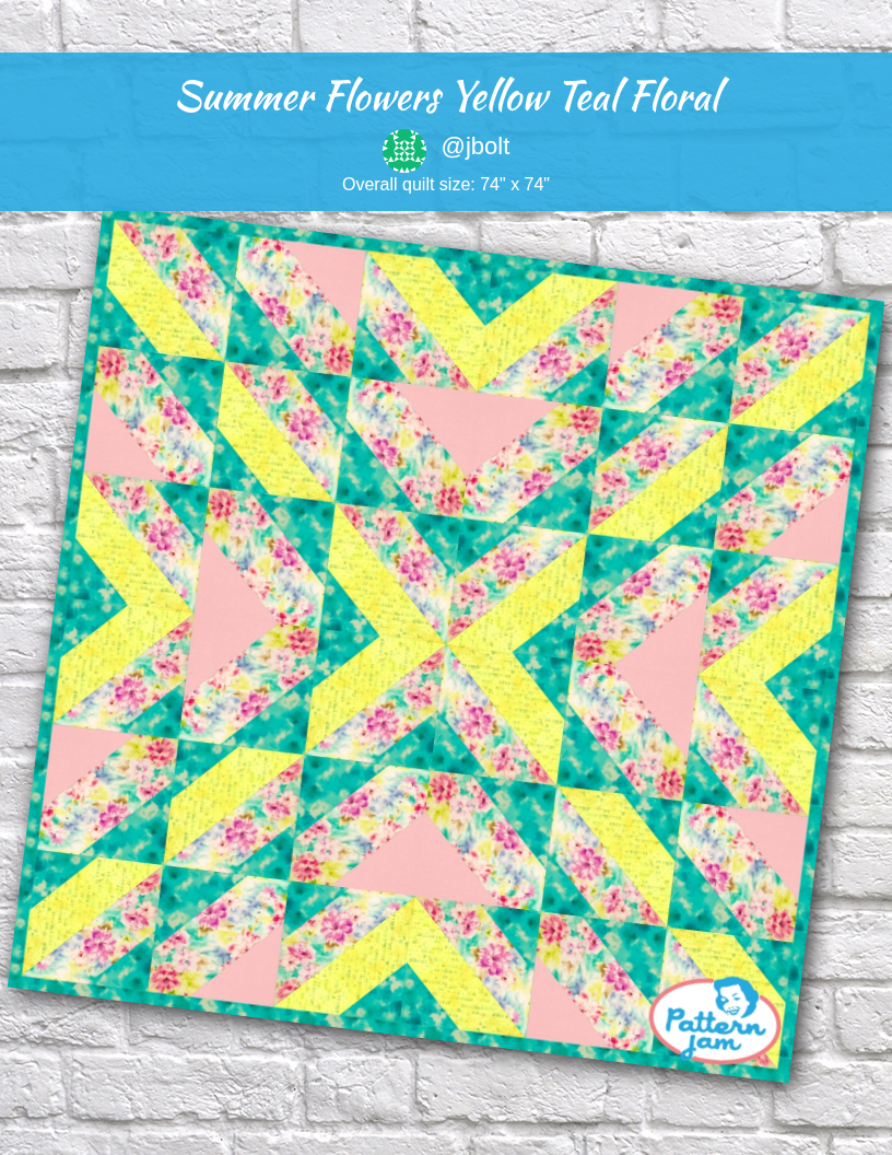 Summer Flowers Yellow Teal  Floral - custom quilt designed by @jbolt using PatternJam quilt design software