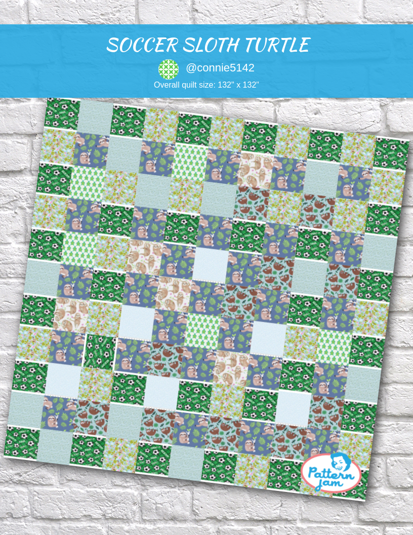 SOCCER SLOTH TURTLE - custom quilt designed by &#64;connie5142 using PatternJam quilt design software
