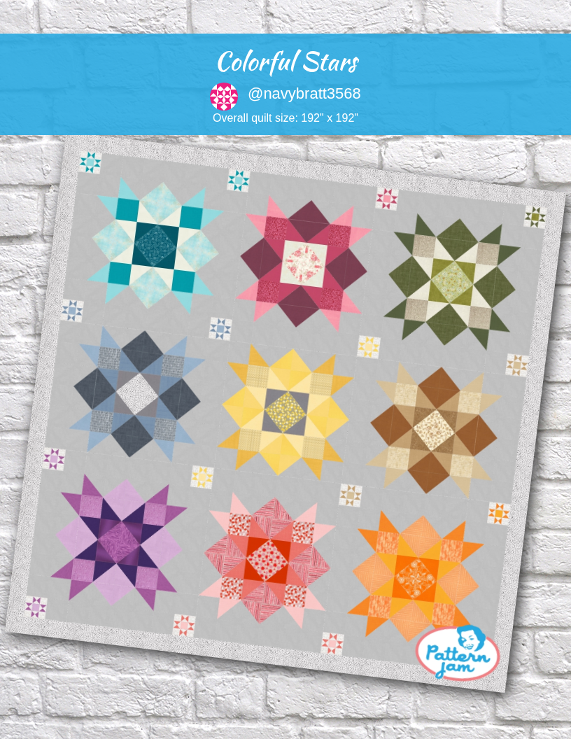 Colorful stars - custom quilt designed by @navybratt3568 using PatternJam quilt design software
