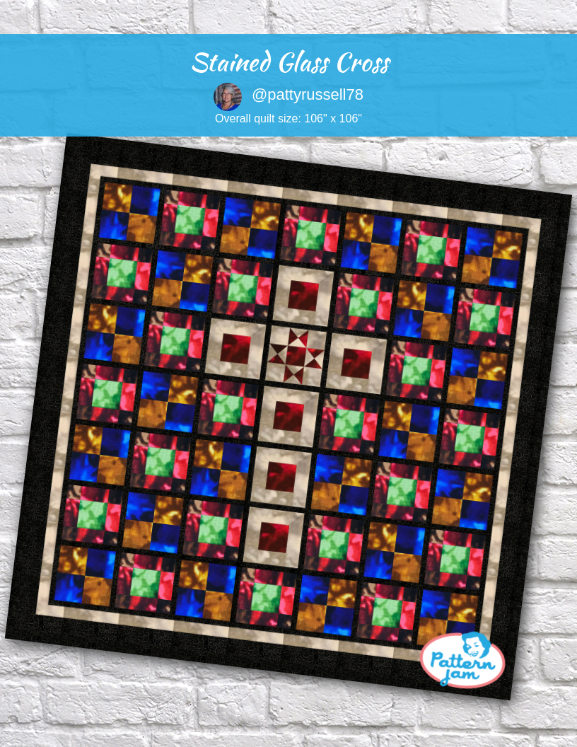 Stained Glass cross - custom quilt designed by &#64;pattyrussell78 using PatternJam quilt design software