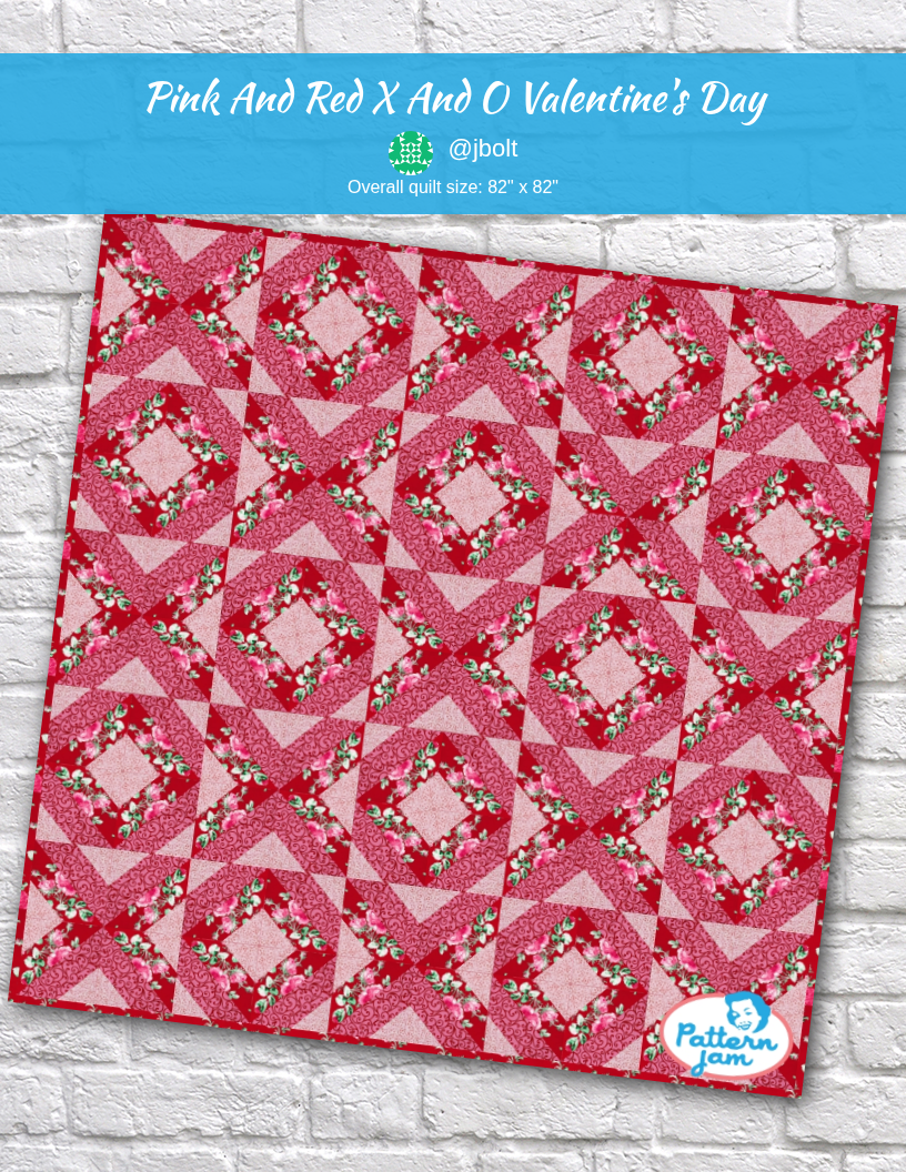 Pink and Red X and O Valentine's Day - custom quilt designed by @jbolt using PatternJam quilt design software
