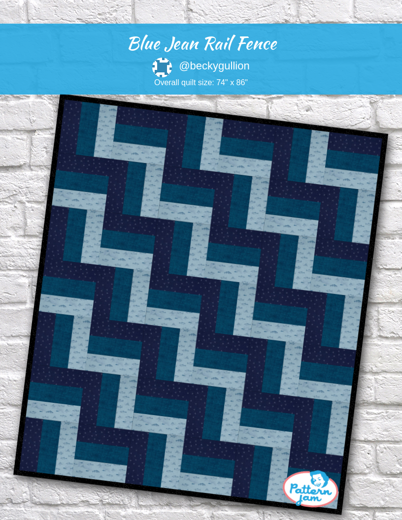 Blue Jean Rail Fence - custom quilt designed by &#64;beckygullion using PatternJam quilt design software