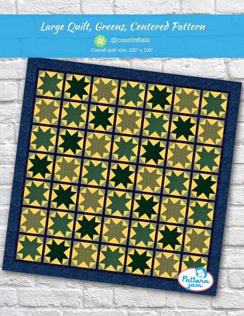 Large quilt, greens, centered pattern - custom quilt designed by &#64;courtmfiala using PatternJam quilt design software