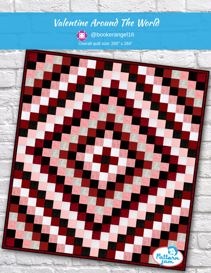 Valentine Around the World - custom quilt designed by &#64;bookerangel16 using PatternJam quilt design software