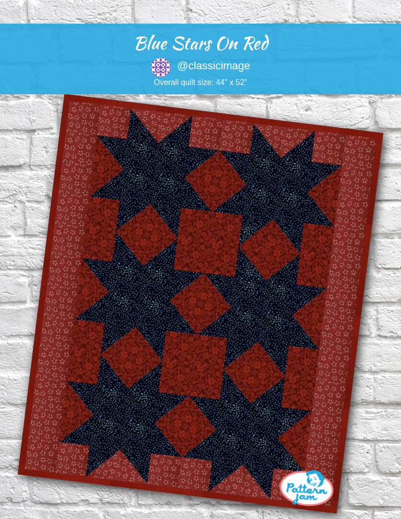 Blue Stars on Red - custom quilt designed by &#64;classicimage using PatternJam quilt design software