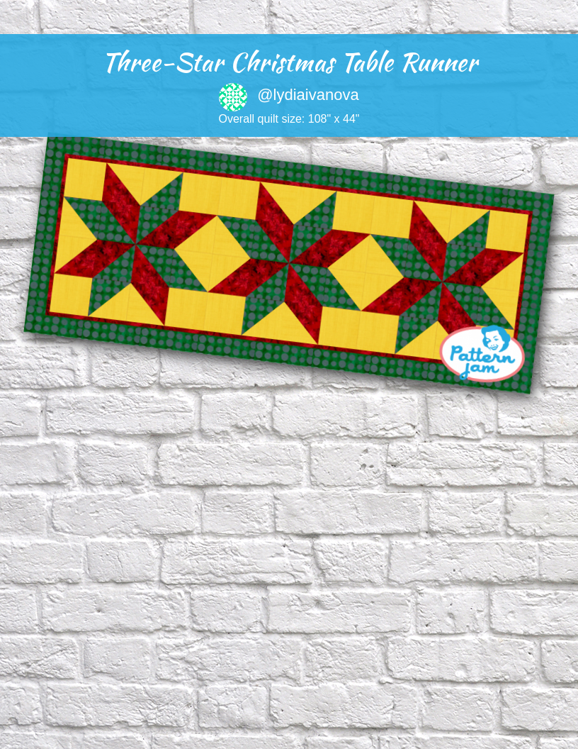 Three-star Christmas table runner - custom quilt designed by &#64;lydiaivanova using PatternJam quilt design software
