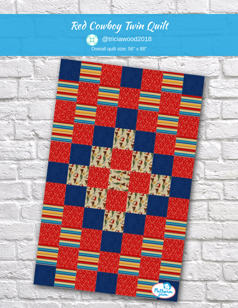 Red Cowboy Twin Quilt - custom quilt designed by &#64;triciawood2018 using PatternJam quilt design software