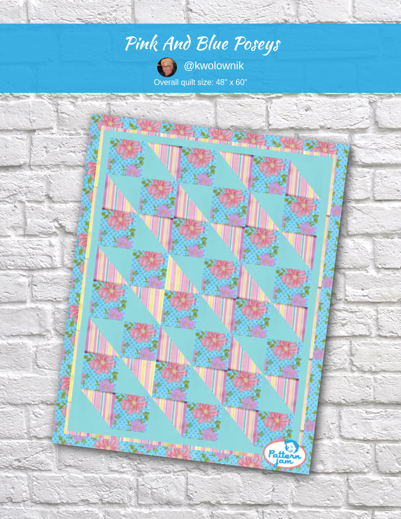 pink and blue poseys - custom quilt designed by &#64;kwolownik using PatternJam quilt design software